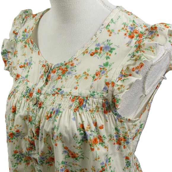 Forever 21 Cream/Orange Floral Button Front Sleeveless Blouse Size Medium - Picture 2 of 6